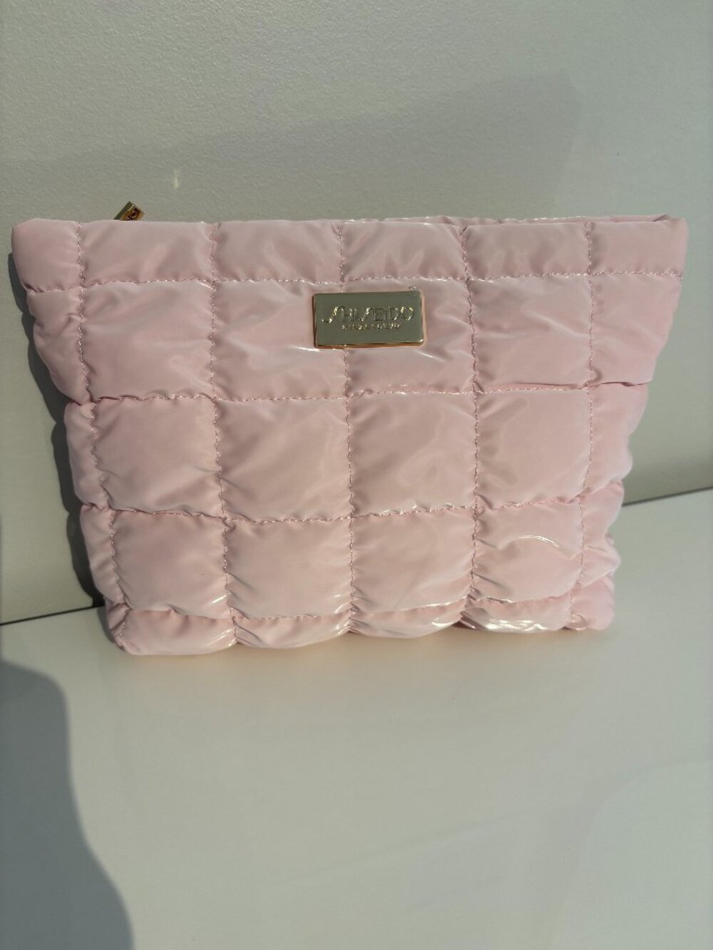 New Shiseido Pink Puffer Quilted Zippered Cosmetic Pouch